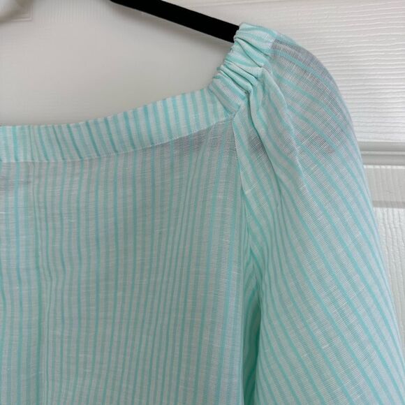 Massimo Dutti Mint & White Striped Viscose Linen Cotton Top, Size 8 - Picture 4 of 9